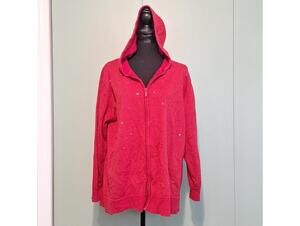 Quacker Factory Red Sequins Zip Front Hoodie Size 1x
